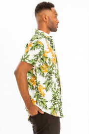 Mens Print Hawaiian Button Down Shirt