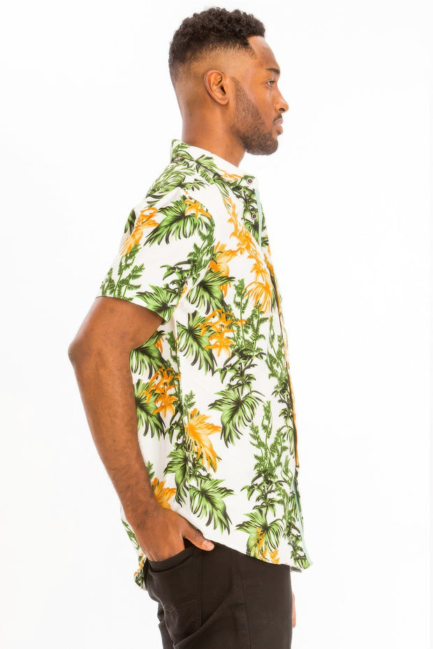 Mens Print Hawaiian Button Down Shirt