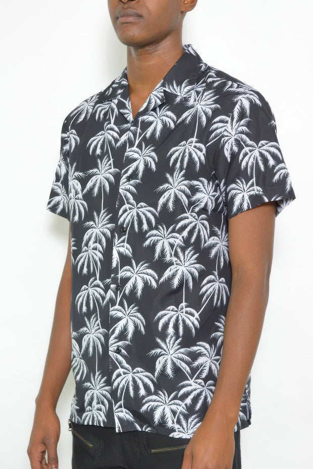 Mens Short Sleeve Button Down Black Tropical Shirt