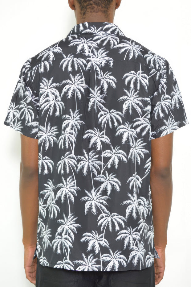 Mens Short Sleeve Button Down Black Tropical Shirt