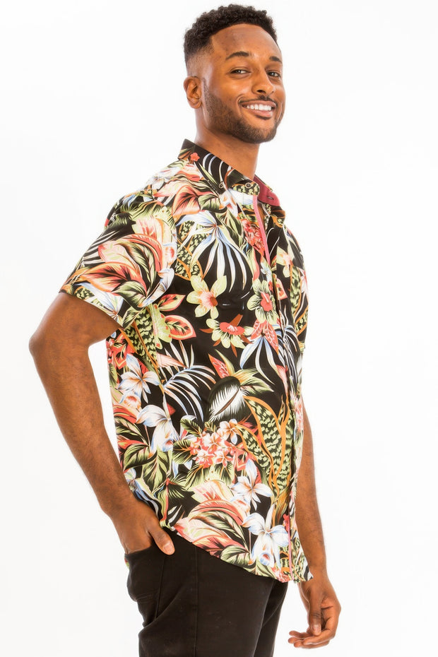 Mens Print Hawaiian Button Down Shirt