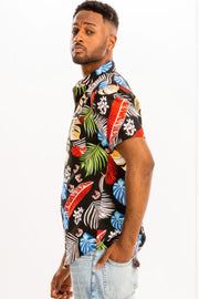 Mens Print Hawaiian Button Down Shirt