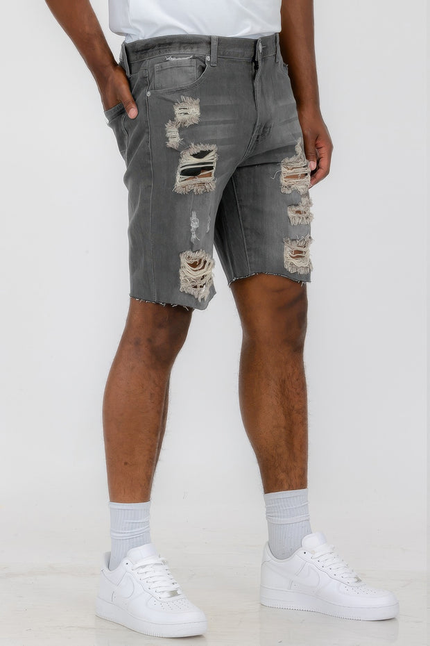 Distressed Stretch Denim Shorts