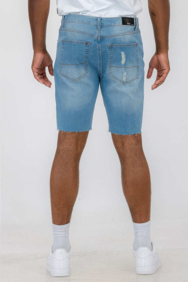 Distressed Stretch Denim Shorts