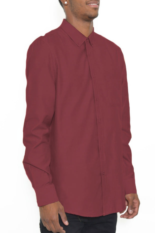 Mens Solid Long Sleeve Button Down