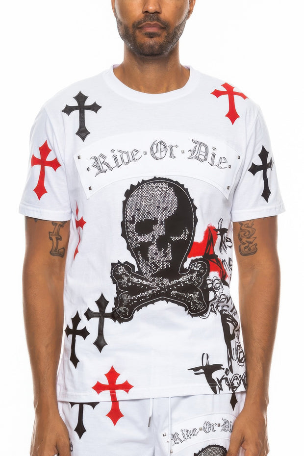 Cotton Print Chome Cross T-shirt