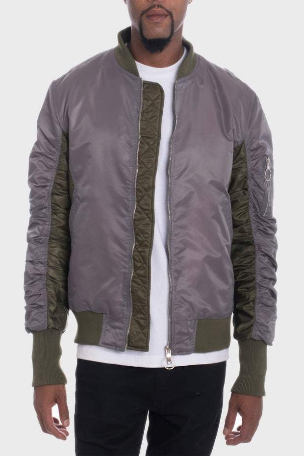 Two Tone Color Block Bomber Jacket