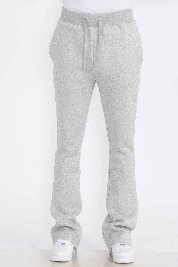 Mens Solid Fleece Flare Stacked Pants