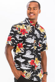 Mens Print Hawaiian Button Down Shirt