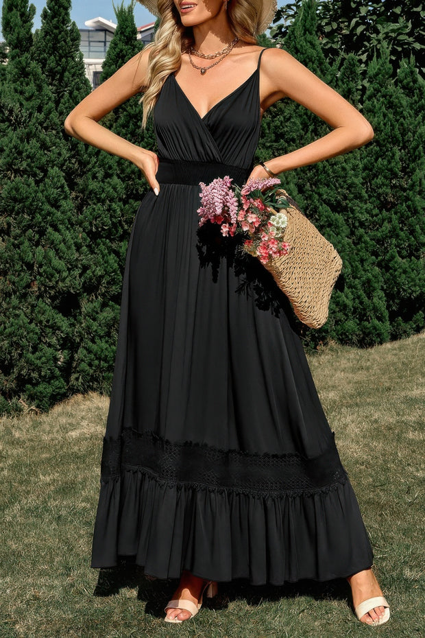 Solid V Neck Sleeveless Spaghetti Strap Dress