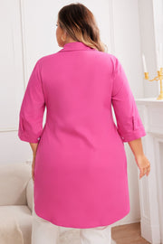 Plus A Line Button Loose Fit Pockets Solid Dress