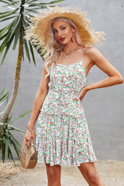 Floral Sleeveless A Line Ruffle Hem Mini Dress