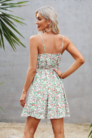 Floral Sleeveless A Line Ruffle Hem Mini Dress