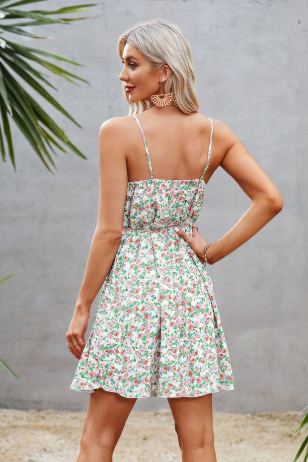 Floral Sleeveless A Line Ruffle Hem Mini Dress