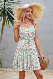 Floral Sleeveless A Line Ruffle Hem Mini Dress
