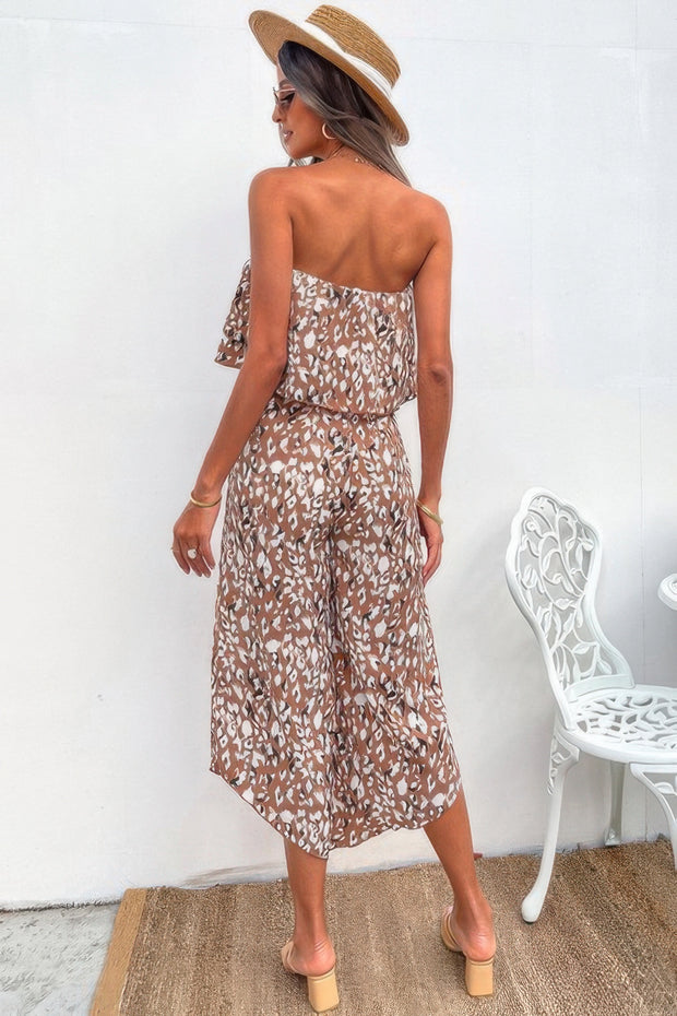 Allover Print Wide Leg Tube Jumpsuit