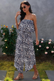 Allover Print Wide Leg Tube Jumpsuit