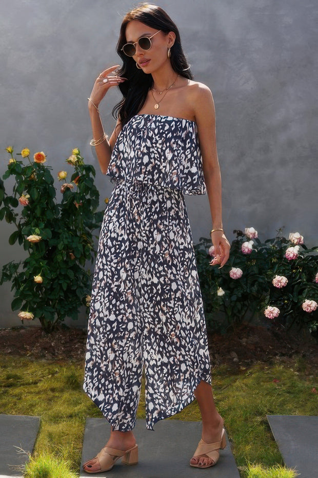 Allover Print Wide Leg Tube Jumpsuit