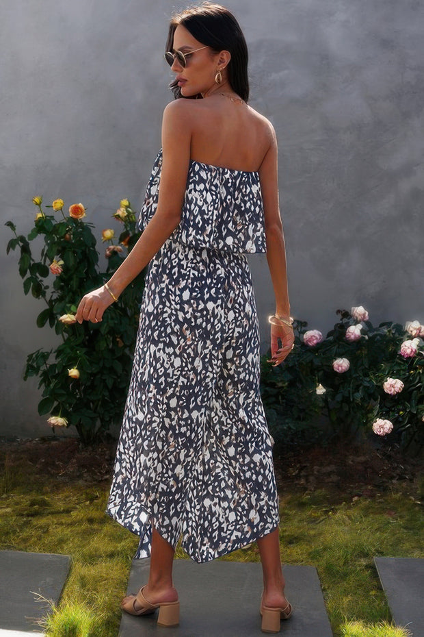 Allover Print Wide Leg Tube Jumpsuit