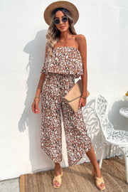 Allover Print Wide Leg Tube Jumpsuit