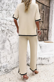 Two Pieces Outfits Knit Short Sleeve Wide Leg Lounge
