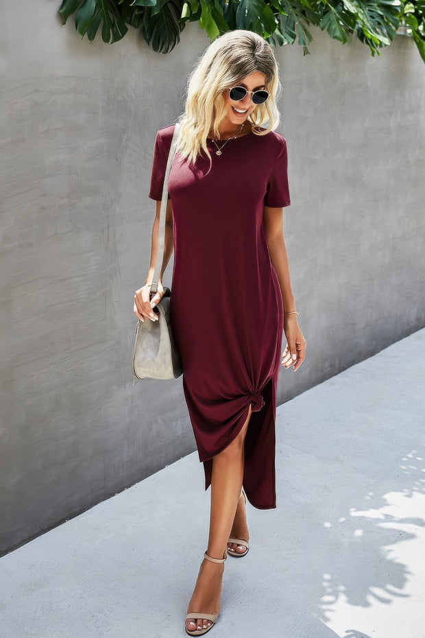 Scoop Neck Short Sleeve Side Split Dress