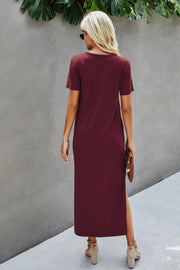 Scoop Neck Short Sleeve Side Split Dress