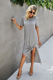 Scoop Neck Short Sleeve Side Split Dress