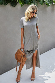 Scoop Neck Short Sleeve Side Split Dress