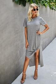 Scoop Neck Short Sleeve Side Split Dress