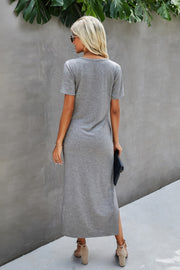 Scoop Neck Short Sleeve Side Split Dress