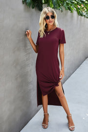 Scoop Neck Short Sleeve Side Split Dress
