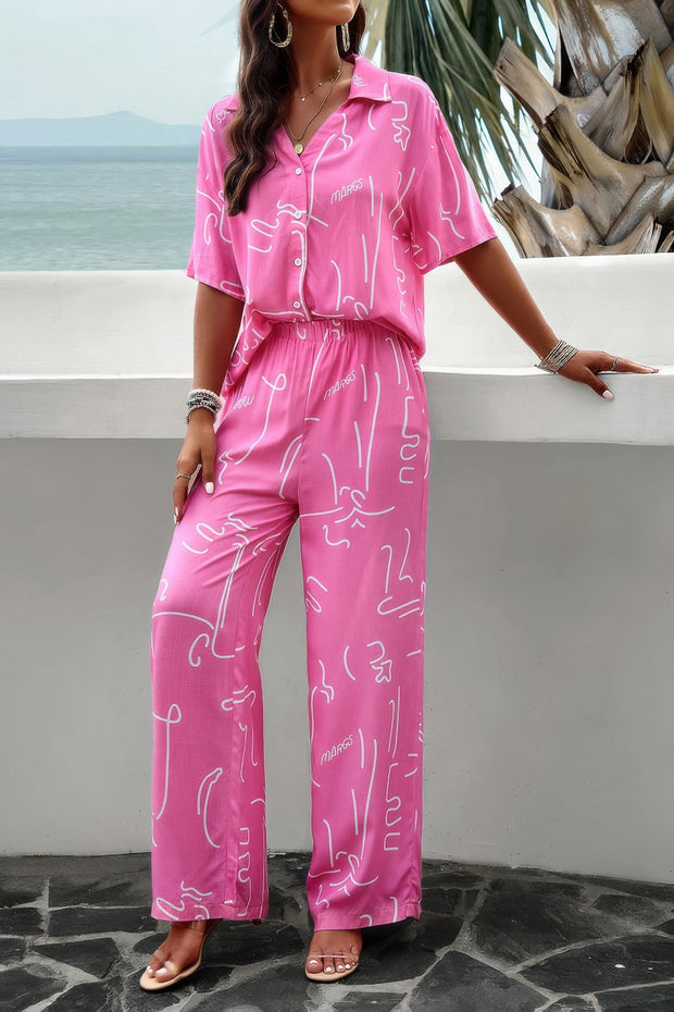 Two Piece Random Printed Short Sleeve Fit Set