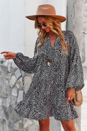 V Neck Drop Shoulder Cheetah Print Tunic Dress