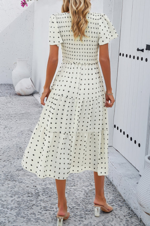 Elegant Ruched V Neck Short Sleeve Pleated Dress