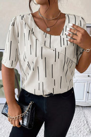 Printed Puff Sleeve Shirt With Line Pattern