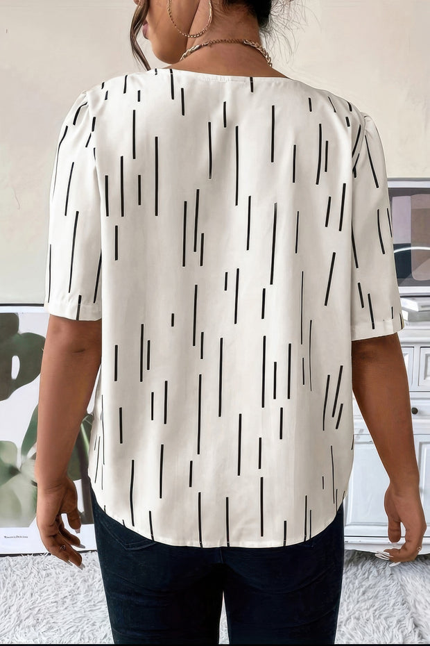 Printed Puff Sleeve Shirt With Line Pattern