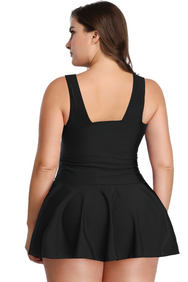 Plus Size Solid Ruffle V Neck Fit Swimsuits