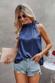 Satin Leopard Halter Tank Spaghetti Strap Cami Shirt