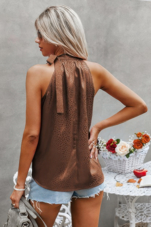Satin Leopard Halter Tank Spaghetti Strap Cami Shirt