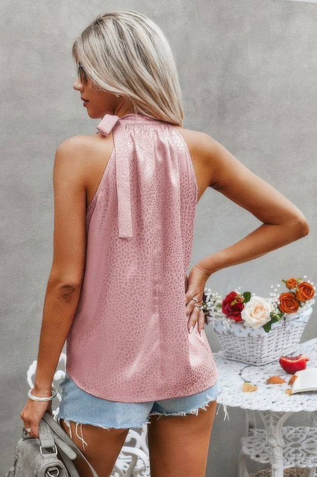 Satin Leopard Halter Tank Spaghetti Strap Cami Shirt