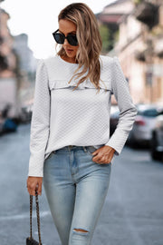 Back Ruffled Detail Crewneck Ruffle Pullover