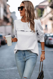 Back Ruffled Detail Crewneck Ruffle Pullover