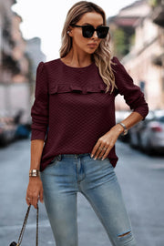 Back Ruffled Detail Crewneck Ruffle Pullover