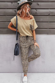 Two Pieces Leopard Print Shirt And Pant Sets
