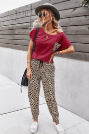 Two Pieces Leopard Print Shirt And Pant Sets
