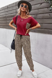 Two Pieces Leopard Print Shirt And Pant Sets
