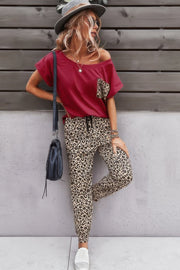 Two Pieces Leopard Print Shirt And Pant Sets