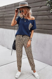 Two Pieces Leopard Print Shirt And Pant Sets