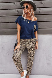 Two Pieces Leopard Print Shirt And Pant Sets